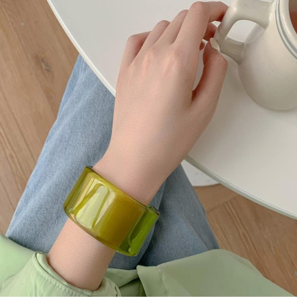 ACRYLIC CUFF BRACELET WIDE RESIN TRANSPARENT GREEN BANGLE JEWELRY
